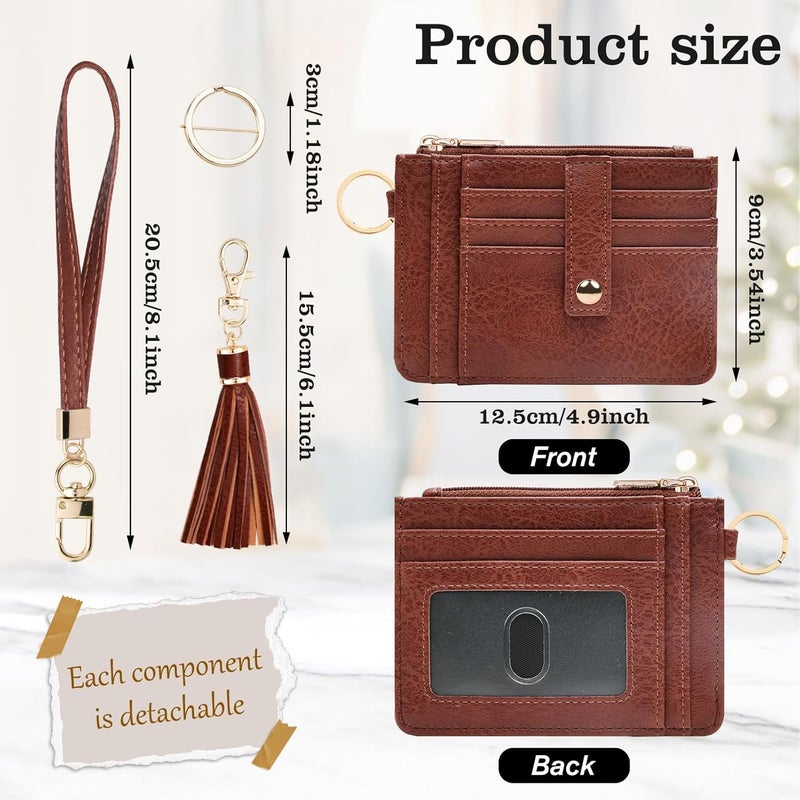 KNGITRYI Small Wristlet Wallets for Women RFID Credit Card Holder Wallet Keychain Wristlet Wallet Credit Card Wallets for Women (Dark Brown) - Image 2